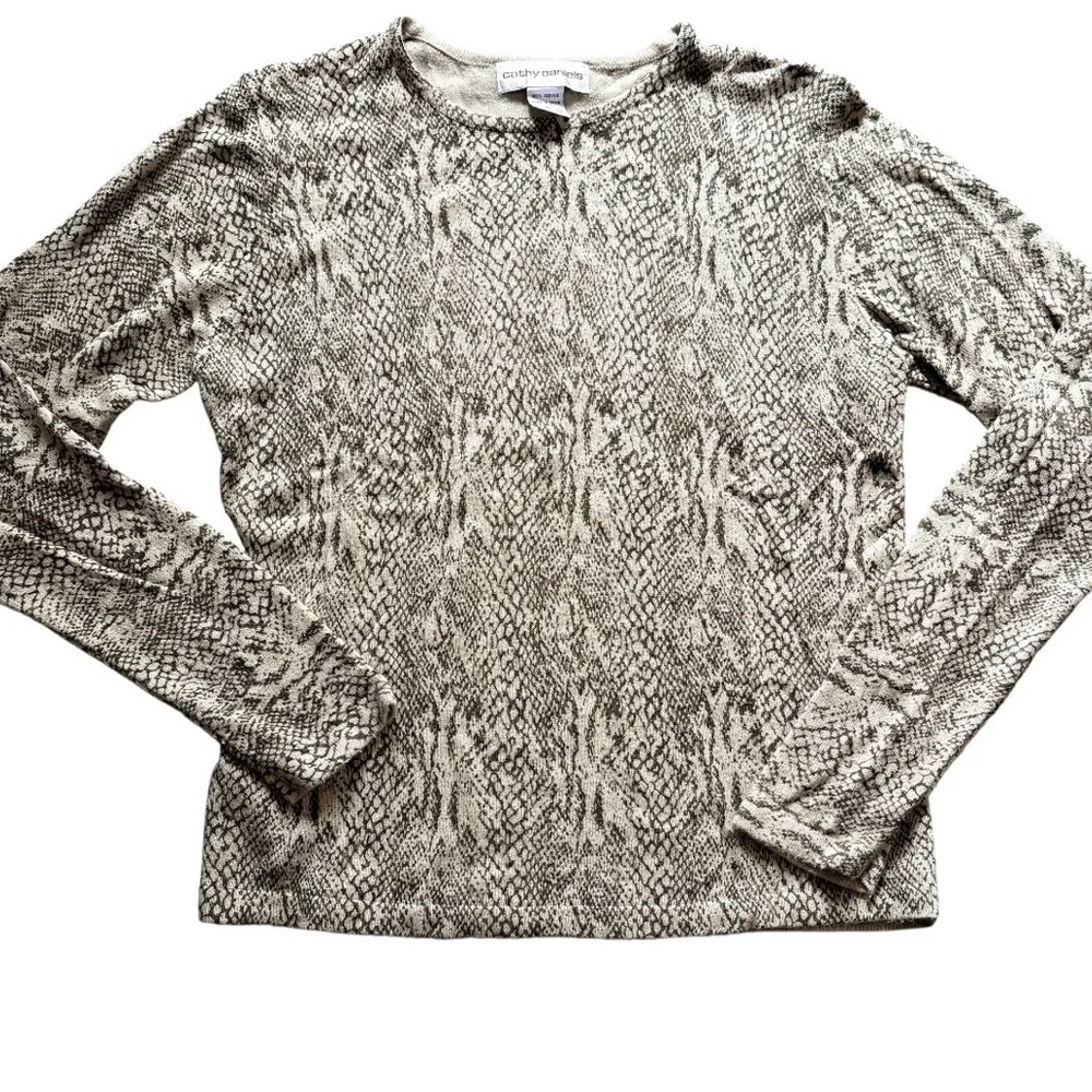 Cathy Daniels Sweater Women‎ S Green Snakeskin Print Long Sleeve Knit Top